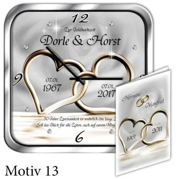 Geschenk zum 50. Hochzeitstag - persönliche Metalluhr eckig